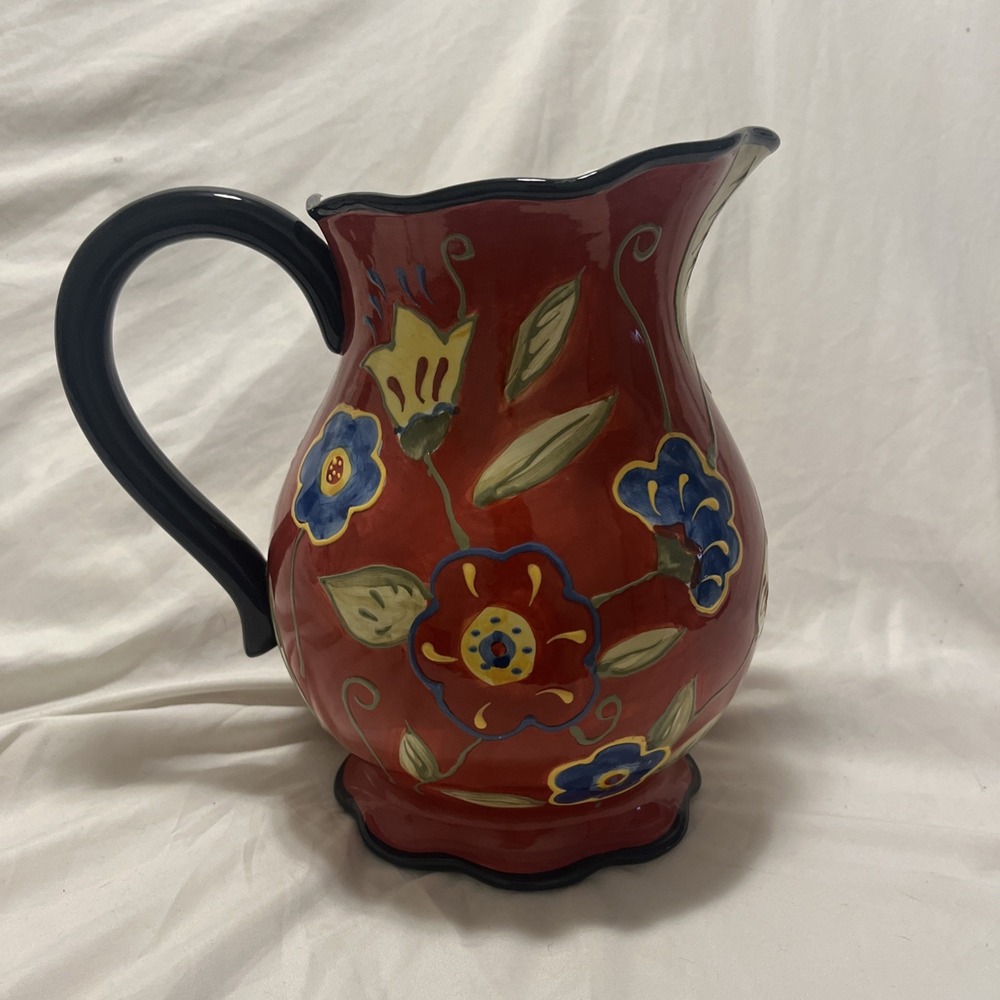 Susan Winget Large FLORAL Pitcher Vibrant Colors Texture Certified International